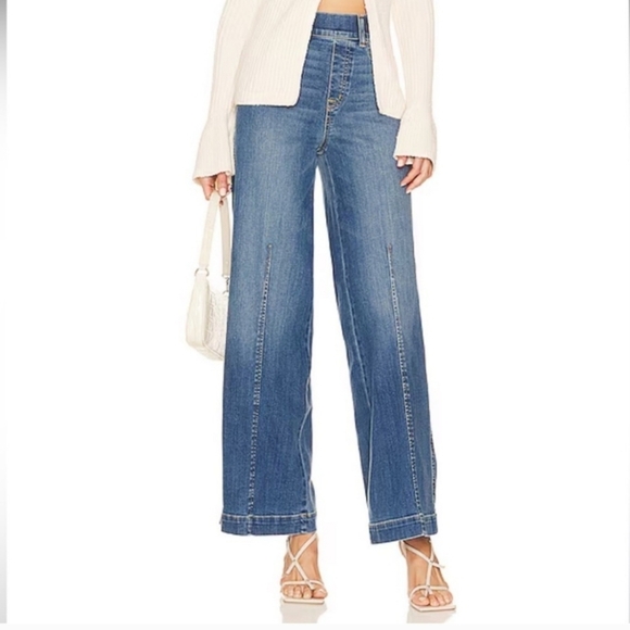 SPANX Seamed Front Wide Leg Jean in Vintage Indigo Blue SzL